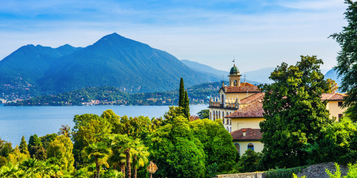 Beautiful autumn landscape of Stresa town on the shores of Lake Maggiore in the Piedmont region of northern Italy